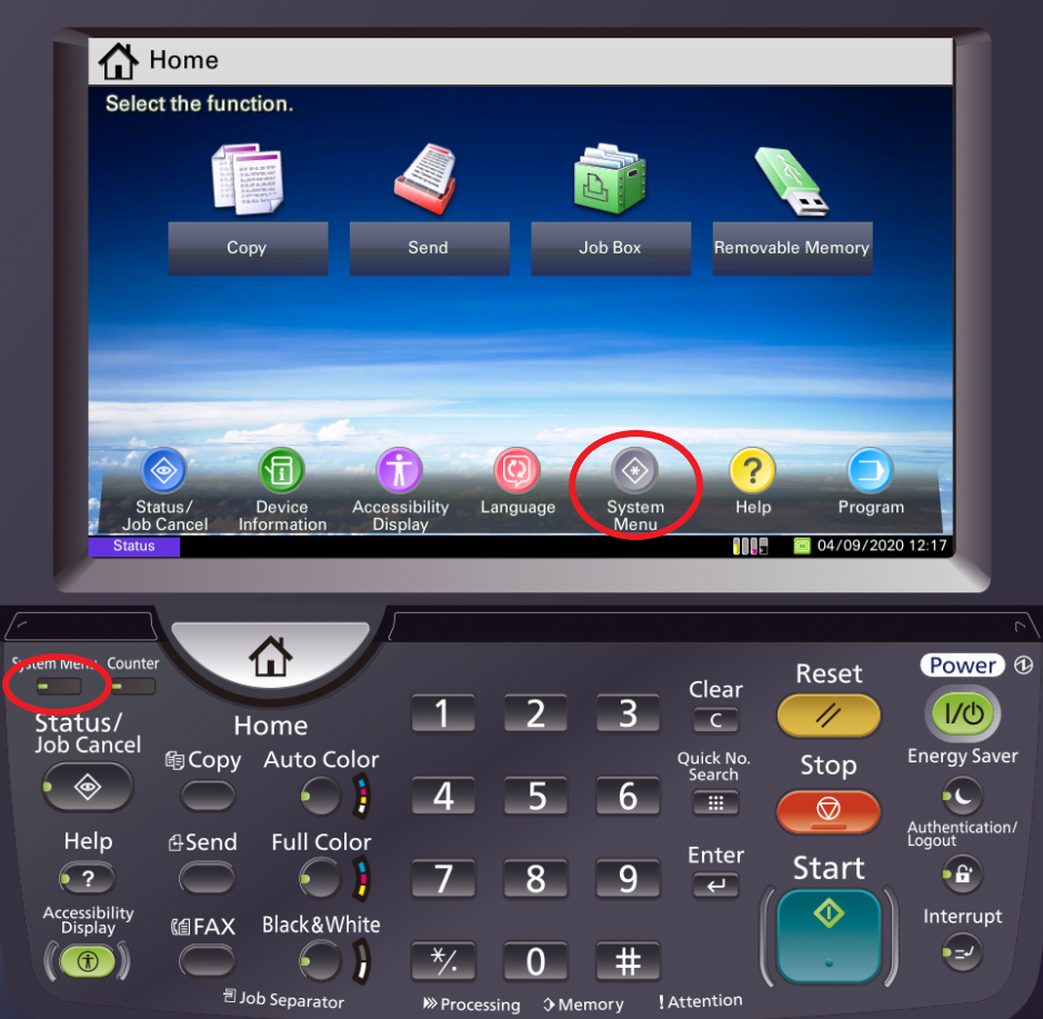 Kyocera System Menu