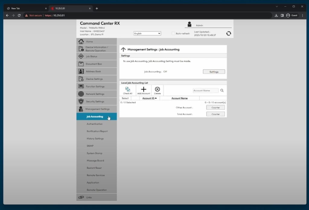 How to Create Job Account Codes on Kyocera TASKalfa Series (2)