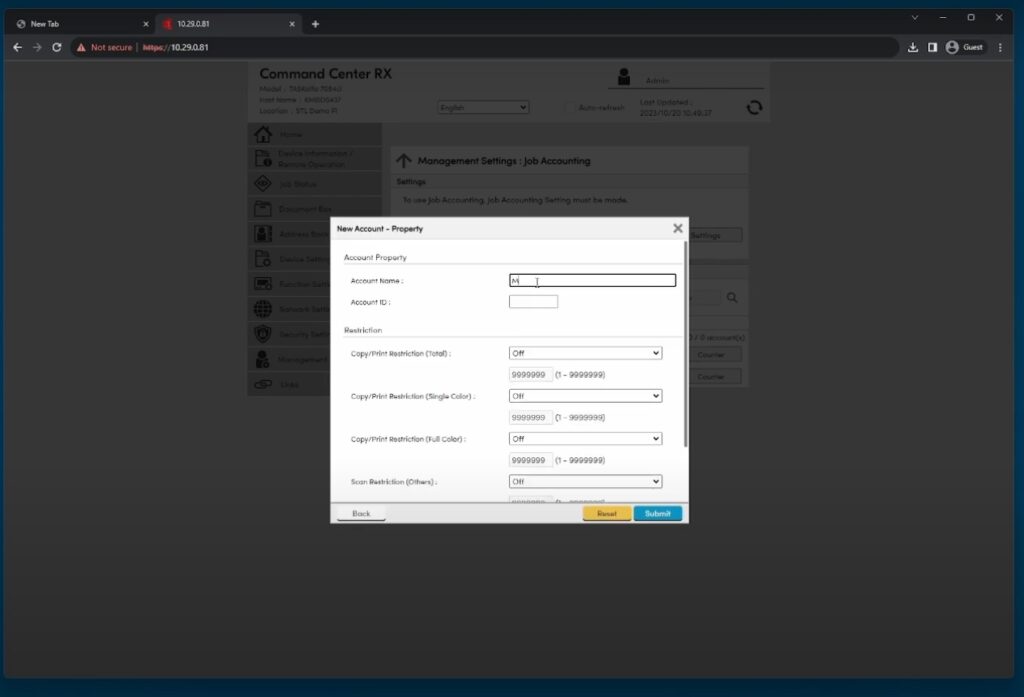 How to Create Job Account Codes on Kyocera TASKalfa Series (3)