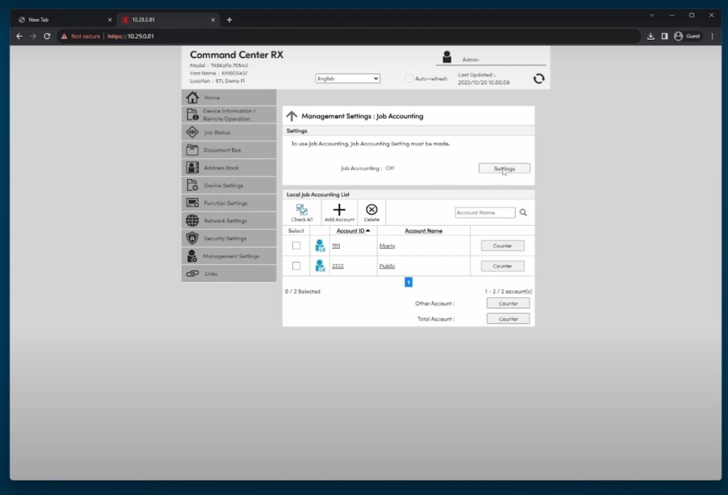 How to Create Job Account Codes on Kyocera TASKalfa Series (4)