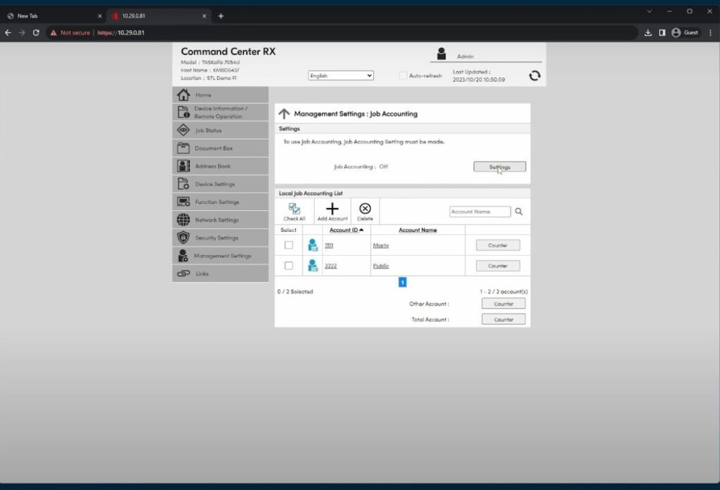 How to Enable Job Accounting on Kyocera Copiers (2)